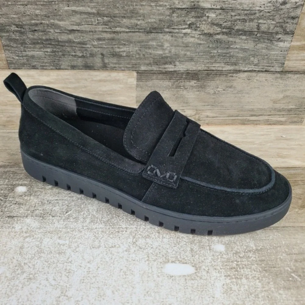 VIONIC Uptown Womens‎ Flat Loafers Sz 11 W Black Suede Leather Slip On Round Toe
